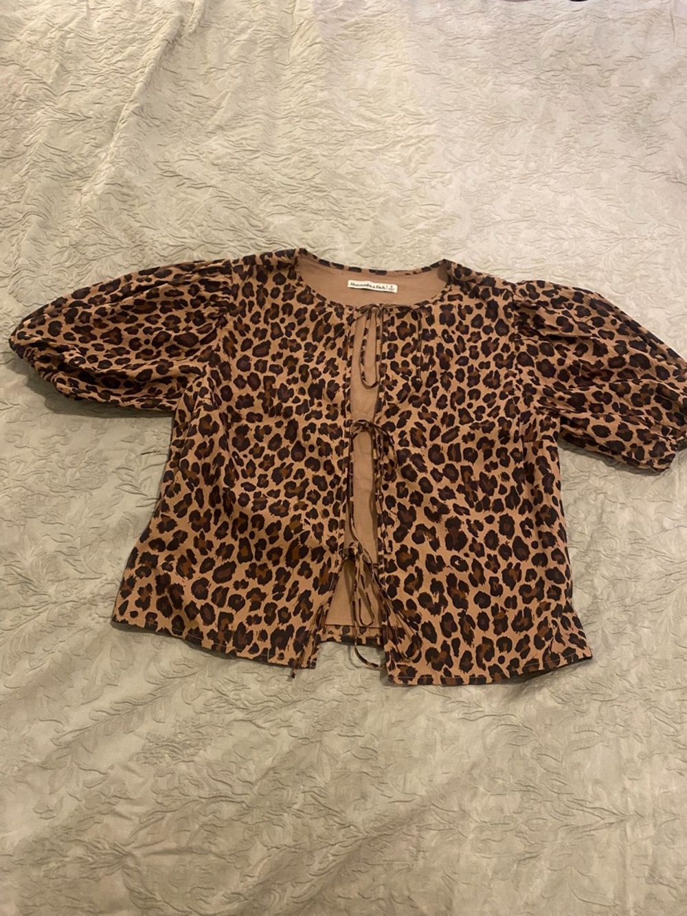 Abercrombie & Fitch Leopard Tie-Front Puff Sleeve Top - Brown